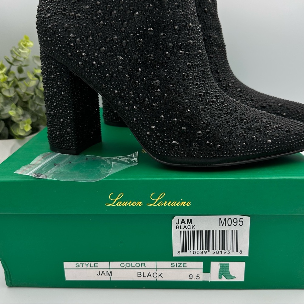 Lauren Lorraine Women's Black Crystal Embellished Pointed Toe Boots Size 9.5 - Picture 2 of 12